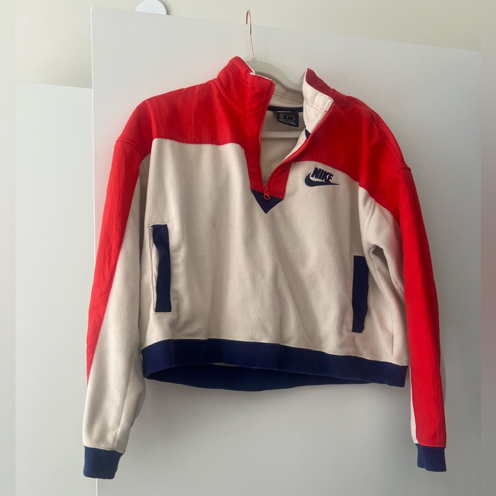 Nike Red and White Half-Zip Sweatshirt